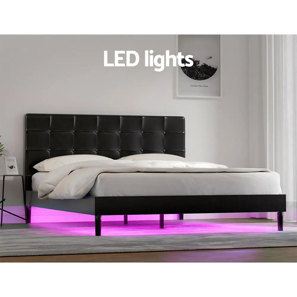 Artiss Bed Frame Queen Size LED Black RAVI - Furniture > Bedroom > Beds & Bed Frames