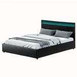 Artiss Bed Frame Queen Size LED Gas Lift Black COLE - Furniture > Bedroom