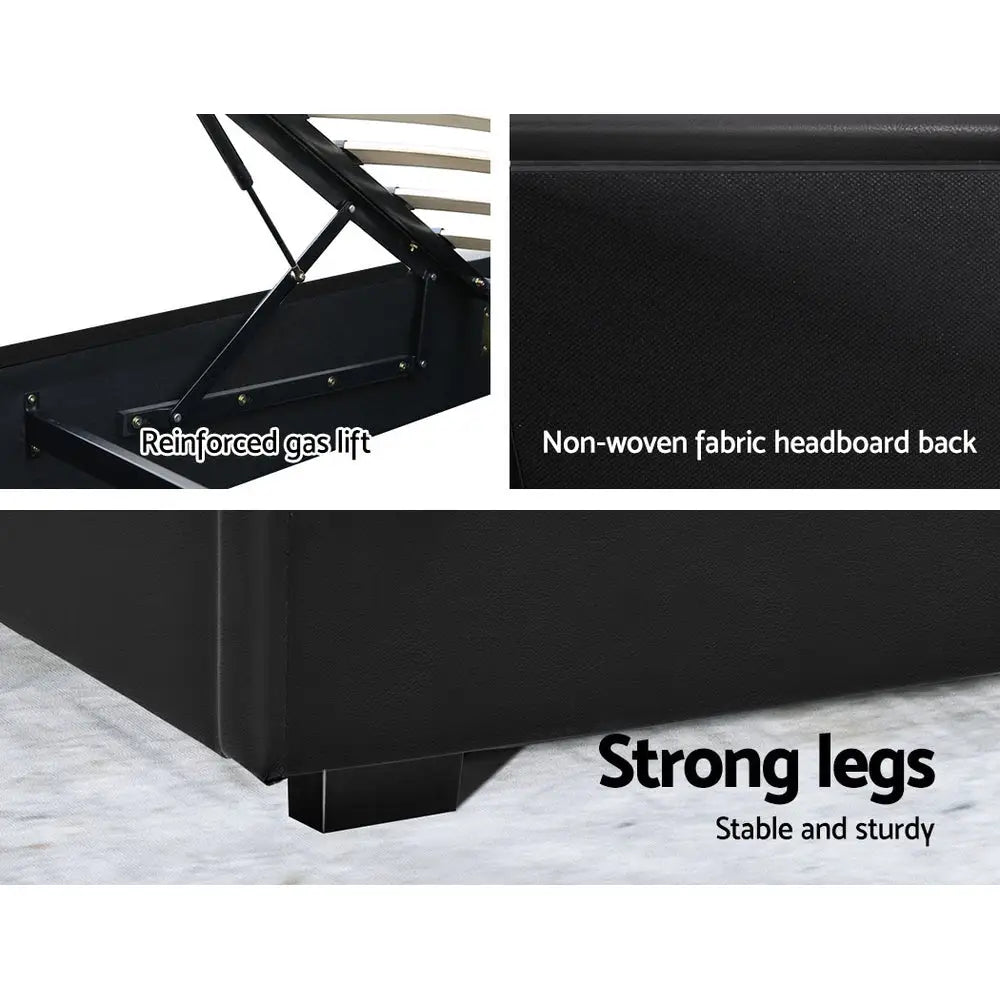 Artiss Bed Frame Queen Size LED Gas Lift Black COLE - Furniture > Bedroom
