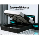 Artiss Bed Frame Queen Size LED Gas Lift Black COLE - Furniture > Bedroom