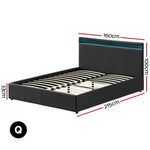 Artiss Bed Frame Queen Size LED Gas Lift Black COLE - Furniture > Bedroom