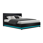 Artiss Bed Frame Queen Size LED Gas Lift Black LUMI - Furniture > Bedroom
