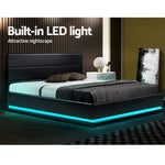 Artiss Bed Frame Queen Size LED Gas Lift Black LUMI - Furniture > Bedroom
