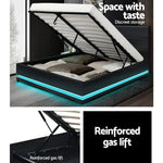 Artiss Bed Frame Queen Size LED Gas Lift Black LUMI - Furniture > Bedroom