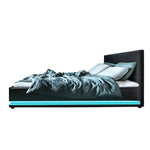 Artiss Bed Frame Queen Size LED Gas Lift Black LUMI - Furniture > Bedroom