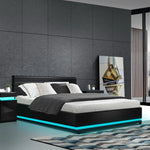 Artiss Bed Frame Queen Size LED Gas Lift Black LUMI - Furniture > Bedroom