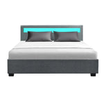 Artiss Bed Frame Queen Size LED Gas Lift Grey COLE - Furniture > Bedroom > Beds & Bed Frames