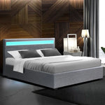 Artiss Bed Frame Queen Size LED Gas Lift Grey COLE - Furniture > Bedroom > Beds & Bed Frames