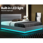 Artiss Bed Frame Queen Size LED Gas Lift Grey LUMI - Furniture > Bedroom