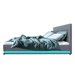 Artiss Bed Frame Queen Size LED Gas Lift Grey LUMI - Furniture > Bedroom