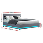 Artiss Bed Frame Queen Size LED Gas Lift Grey LUMI - Furniture > Bedroom
