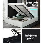 Artiss Bed Frame Queen Size LED Gas Lift White COLE - Furniture > Bedroom