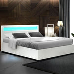 Artiss Bed Frame Queen Size LED Gas Lift White COLE - Furniture > Bedroom
