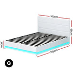 Artiss Bed Frame Queen Size LED Gas Lift White LUMI - Furniture > Bedroom