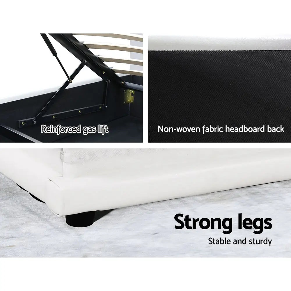 Artiss Bed Frame Queen Size LED Gas Lift White LUMI - Furniture > Bedroom
