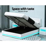 Artiss Bed Frame Queen Size LED Gas Lift White LUMI - Furniture > Bedroom