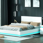 Artiss Bed Frame Queen Size LED Gas Lift White LUMI - Furniture > Bedroom