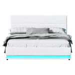 Artiss Bed Frame Queen Size LED Gas Lift White LUMI - Furniture > Bedroom