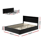 Artiss Bed Frame Queen Size LED with 4 Drawers Black DUNN - Furniture > Bedroom > Beds & Bed Frames