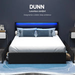 Artiss Bed Frame Queen Size LED with 4 Drawers Black DUNN - Furniture > Bedroom > Beds & Bed Frames