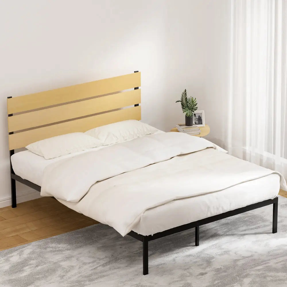 Artiss Bed Frame Queen Size Metal Base Mattress Platform Foundation Black PAULA - Furniture > Bedroom