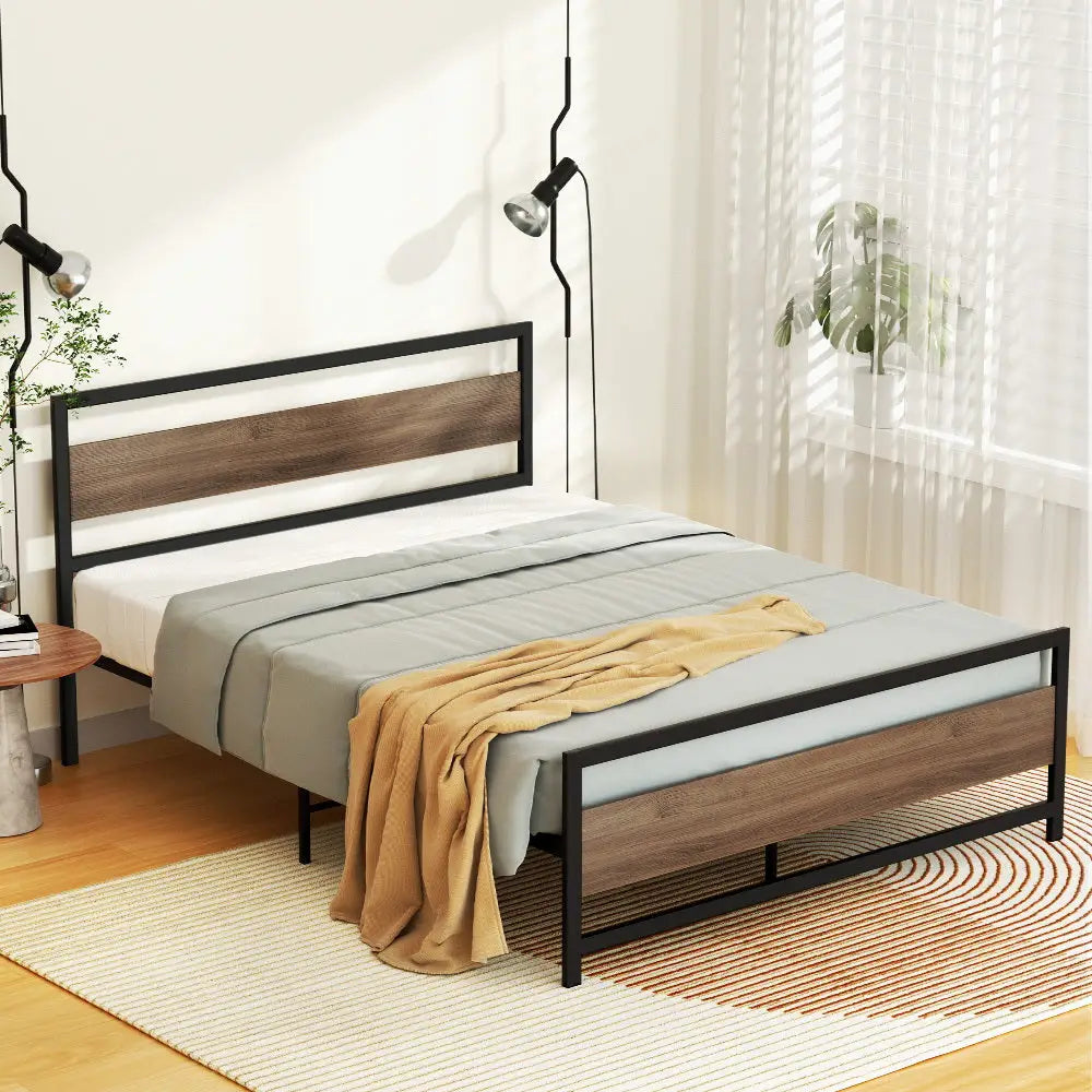 Artiss Bed Frame Queen Size Metal Base Mattress Platform Foundation Black DREW - Furniture > Bedroom > Beds & Bed Frames