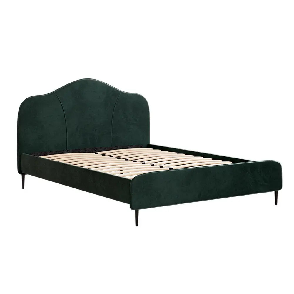 Artiss Bed Frame Queen Size Velvet Dark Green OLAN - Furniture > Bedroom