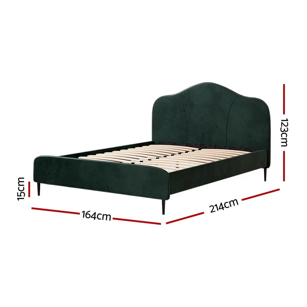 Artiss Bed Frame Queen Size Velvet Dark Green OLAN - Furniture > Bedroom