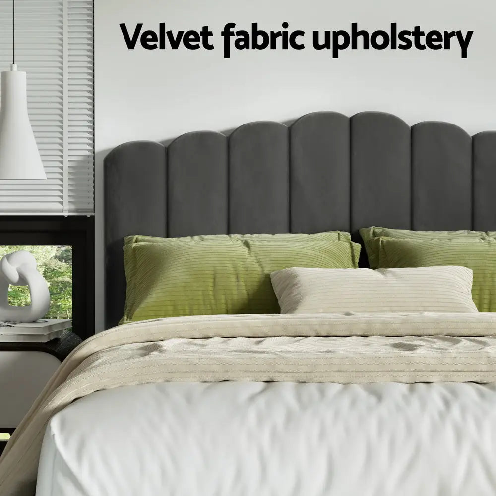 Artiss Bed Frame Queen Size Velvet Grey FION - Furniture > Bedroom > Beds & Bed Frames