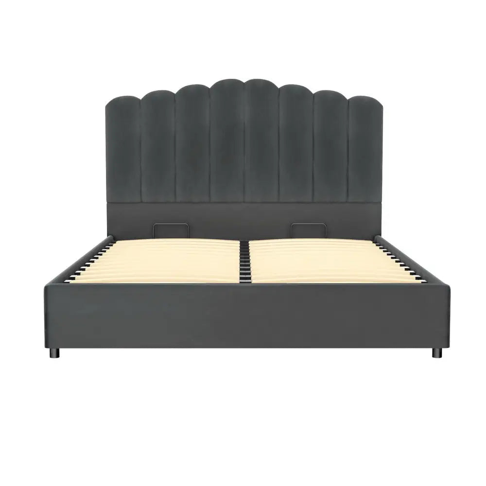 Artiss Bed Frame Queen Size Velvet Grey FION - Furniture > Bedroom > Beds & Bed Frames