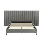 Artiss Bed Frame Queen Size Velvet Grey LOTT - Furniture > Bedroom > Beds & Bed Frames