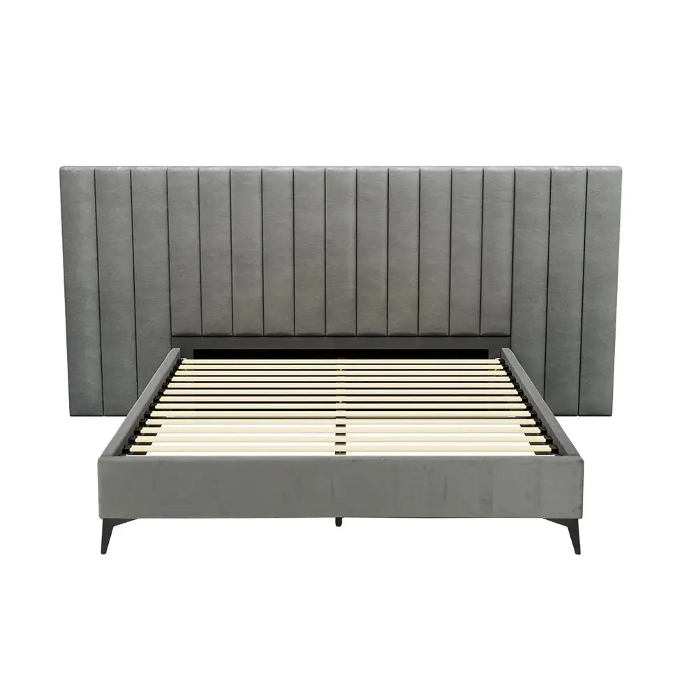 Artiss Bed Frame Queen Size Velvet Grey LOTT - Furniture > Bedroom > Beds & Bed Frames