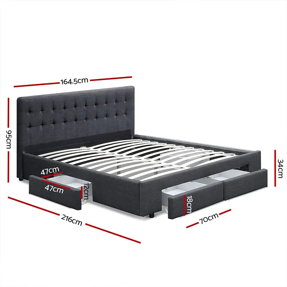 Artiss Bed Frame Queen Size with 4 Drawers Charcoal AVIO - Furniture > Bedroom
