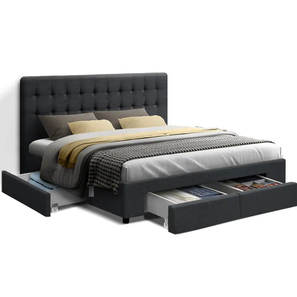 Artiss Bed Frame Queen Size with 4 Drawers Charcoal AVIO - Furniture > Bedroom