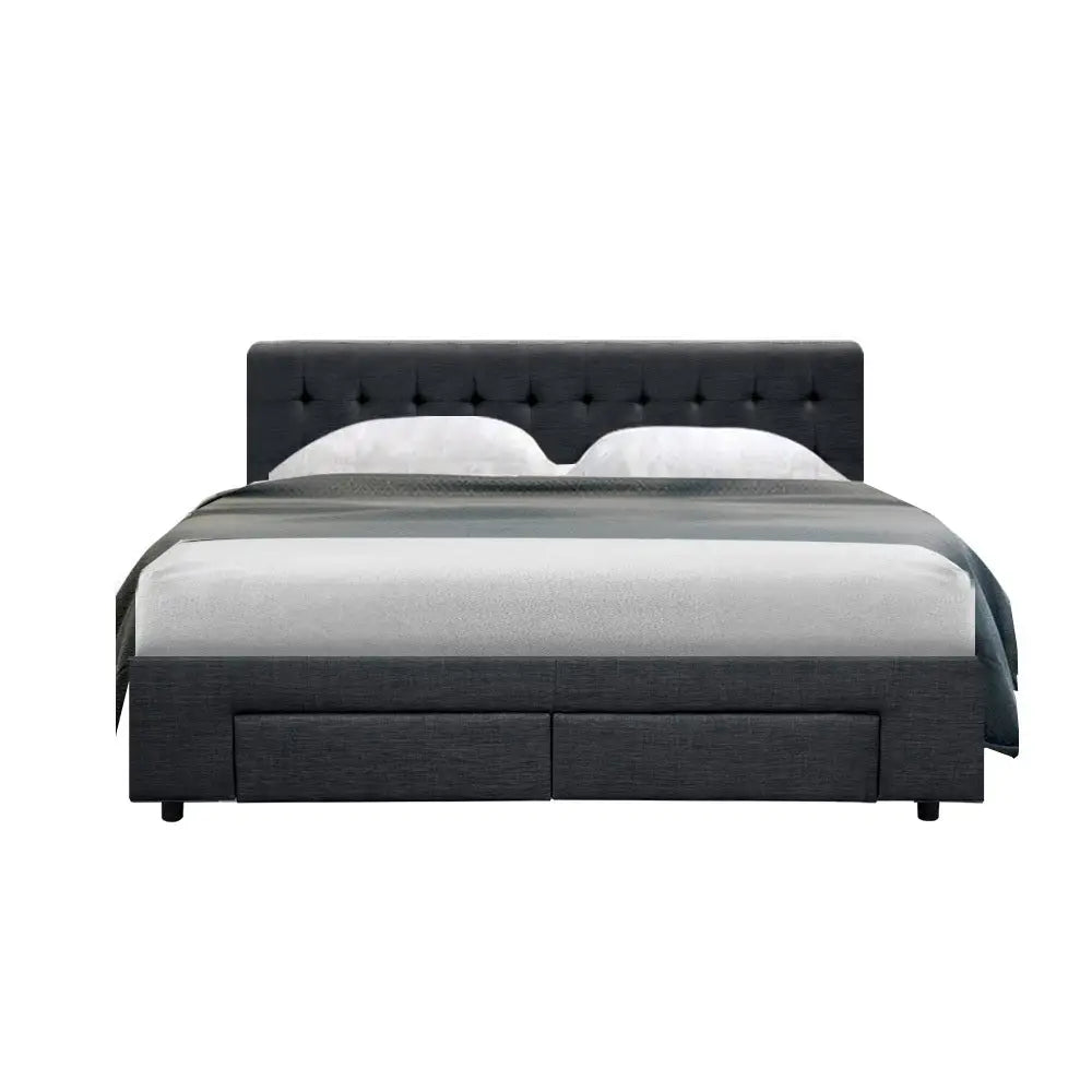 Artiss Bed Frame Queen Size with 4 Drawers Charcoal AVIO - Furniture > Bedroom