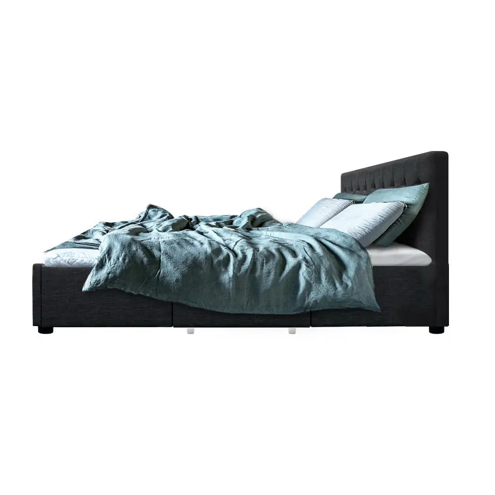 Artiss Bed Frame Queen Size with 4 Drawers Charcoal AVIO - Furniture > Bedroom