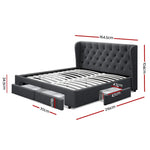 Artiss Bed Frame Queen Size with 4 Drawers Charcoal MILA - Furniture > Bedroom