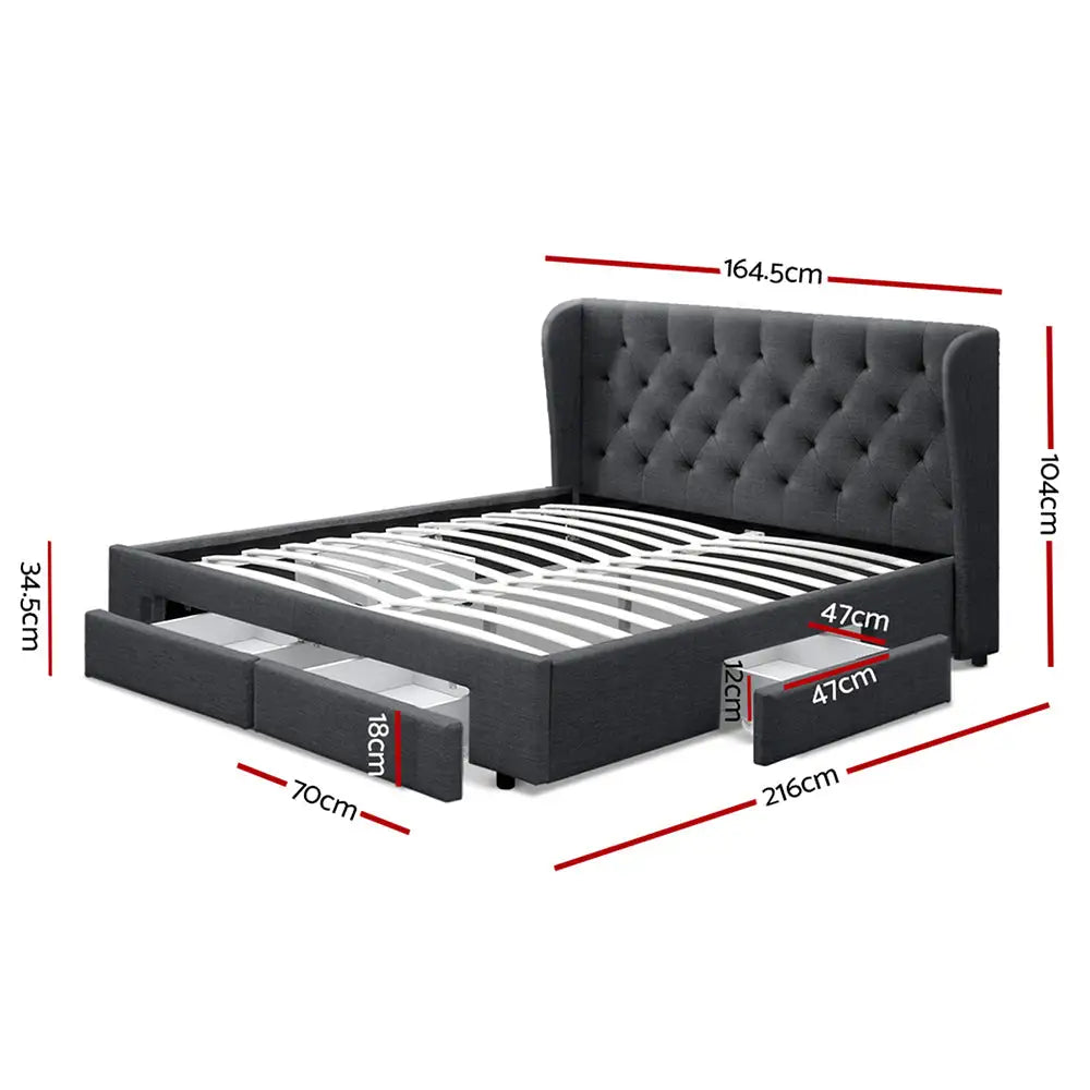 Artiss Bed Frame Queen Size with 4 Drawers Charcoal MILA - Furniture > Bedroom