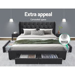 Artiss Bed Frame Queen Size with 4 Drawers Charcoal MILA - Furniture > Bedroom