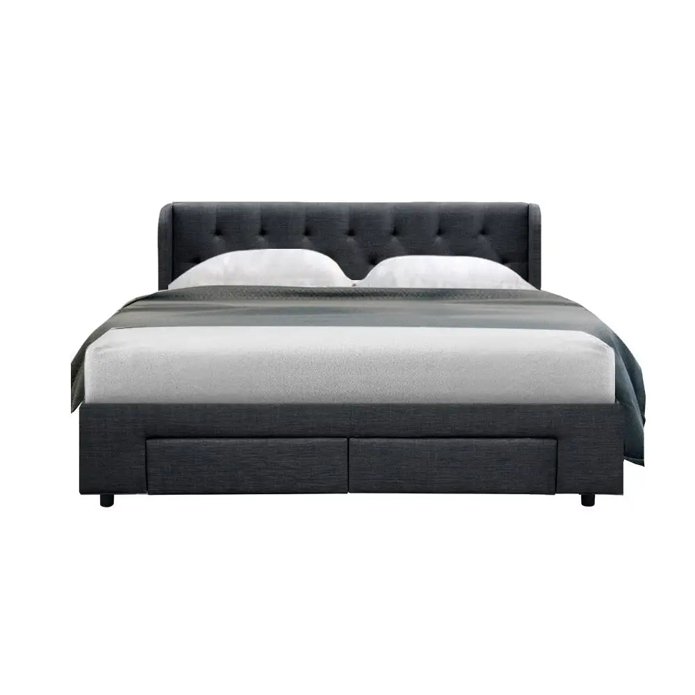 Artiss Bed Frame Queen Size with 4 Drawers Charcoal MILA - Furniture > Bedroom