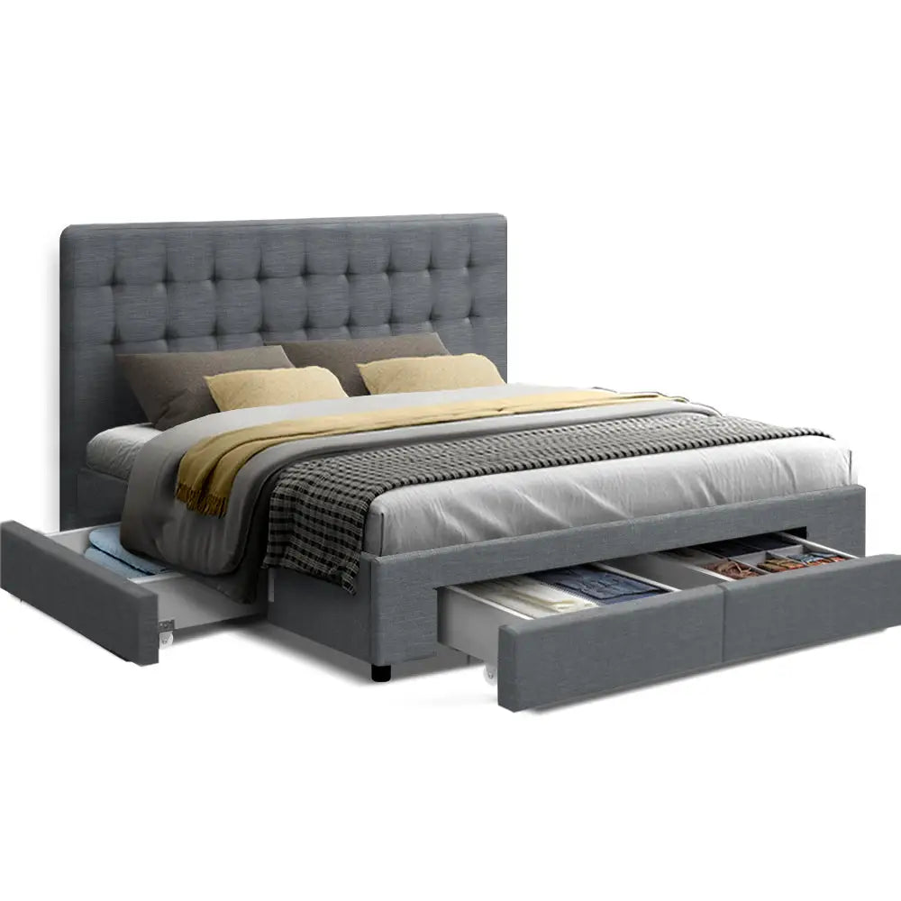 Artiss Bed Frame Queen Size with 4 Drawers Grey AVIO - Furniture > Bedroom