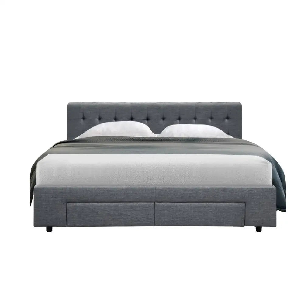 Artiss Bed Frame Queen Size with 4 Drawers Grey AVIO - Furniture > Bedroom