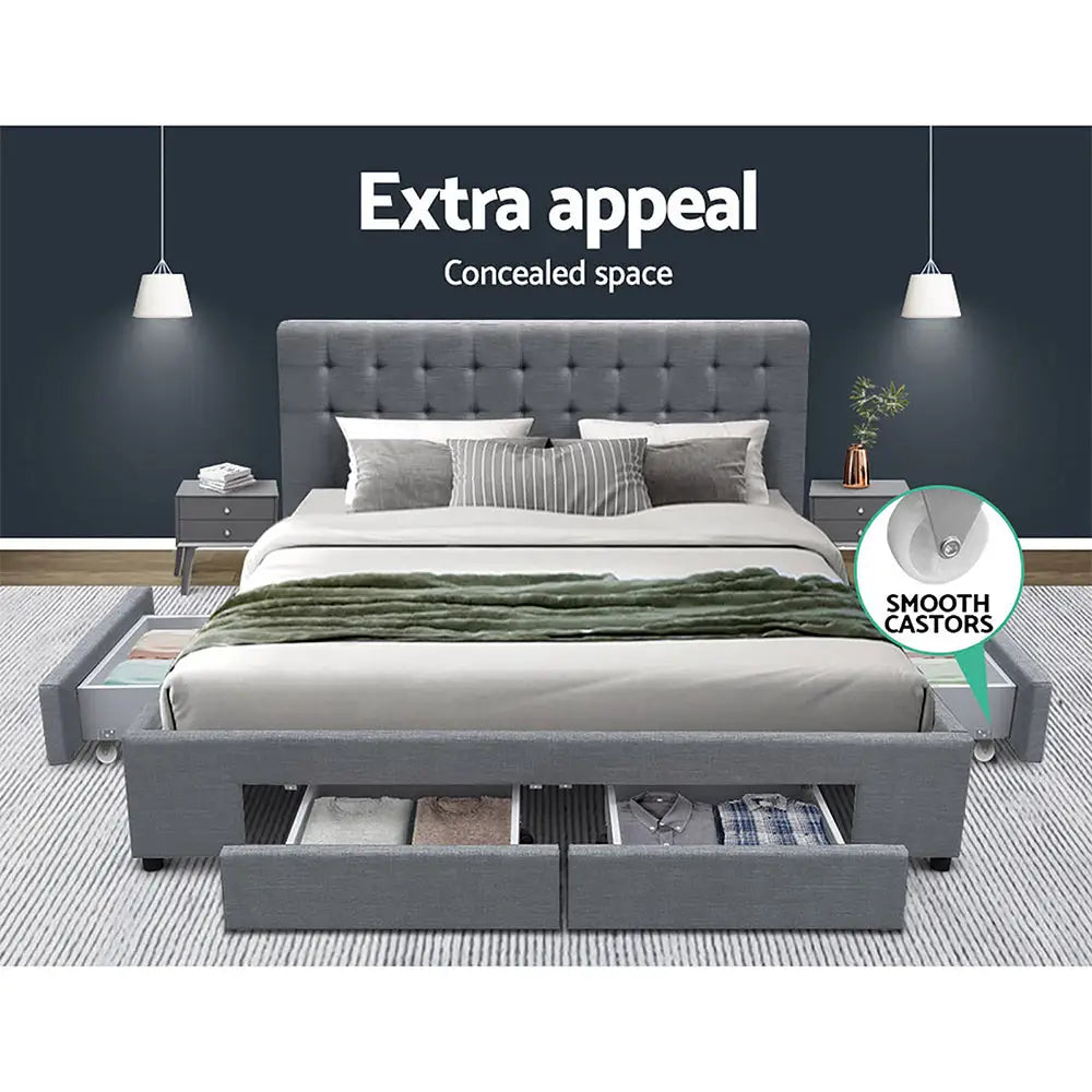 Artiss Bed Frame Queen Size with 4 Drawers Grey AVIO - Furniture > Bedroom