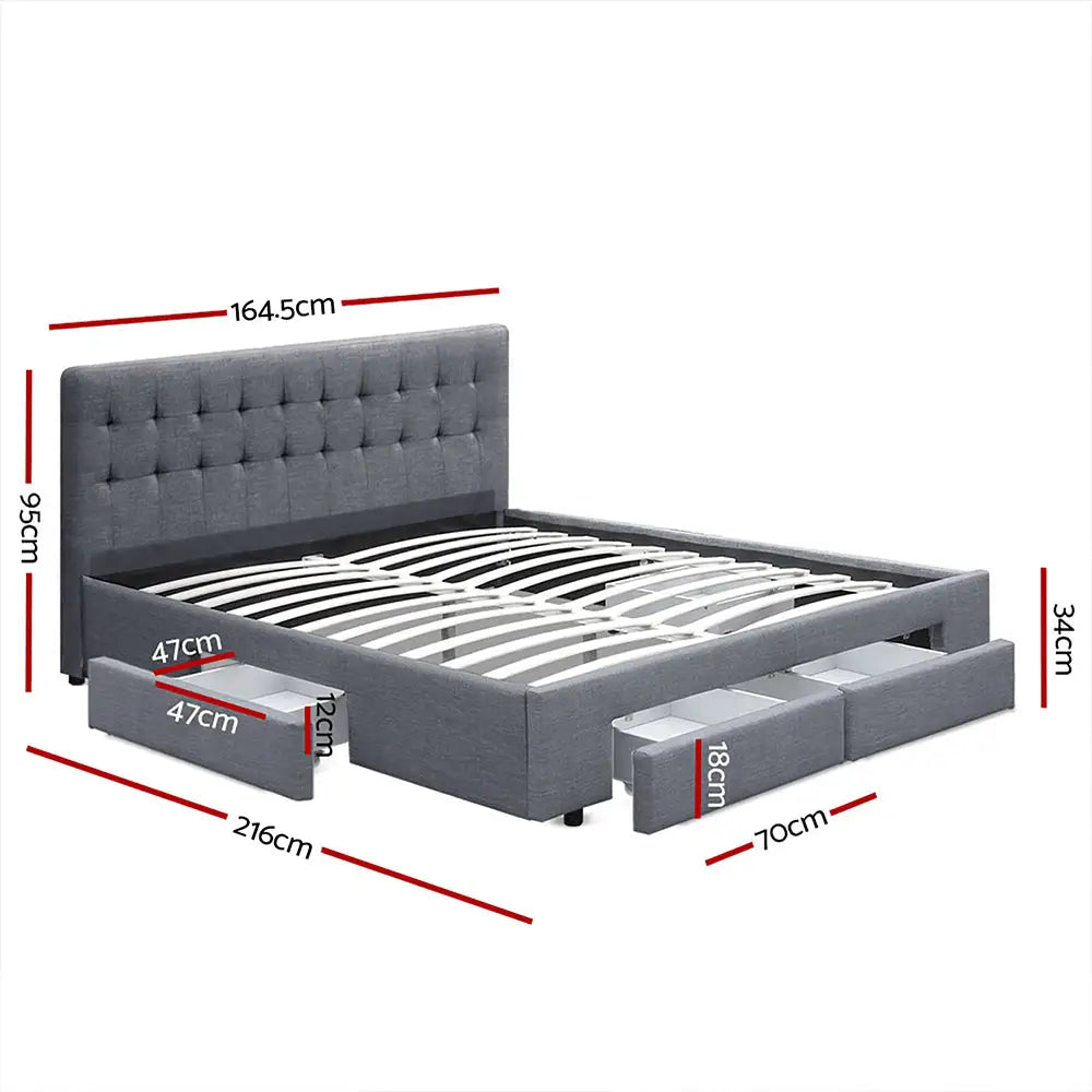 Artiss Bed Frame Queen Size with 4 Drawers Grey AVIO - Furniture > Bedroom