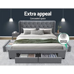 Artiss Bed Frame Queen Size with 4 Drawers Grey MILA - Furniture > Bedroom > Beds & Bed Frames