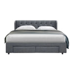 Artiss Bed Frame Queen Size with 4 Drawers Grey MILA - Furniture > Bedroom > Beds & Bed Frames