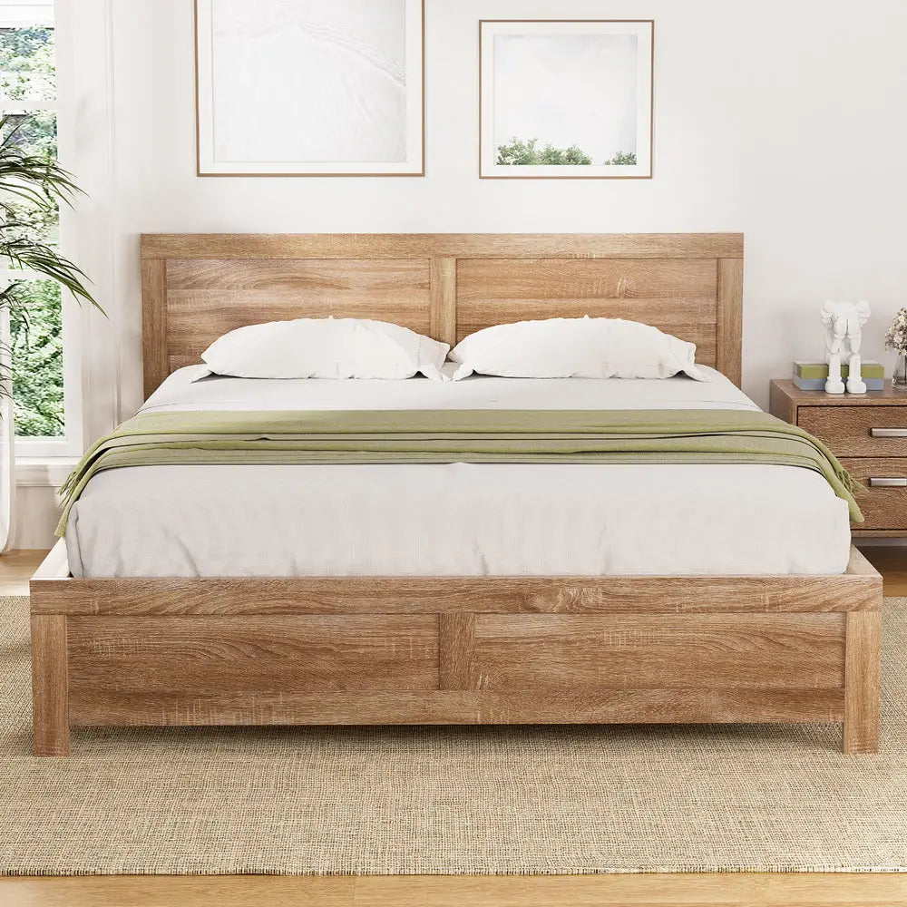 Artiss Bed Frame Queen Size Wooden Acacia Wood OATMEAL - Furniture > Bedroom > Beds & Bed Frames