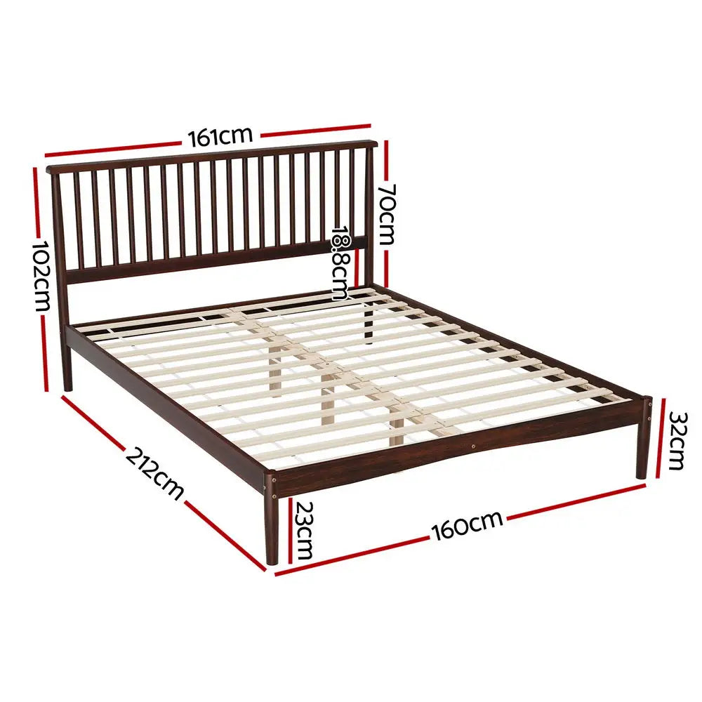 Artiss Bed Frame Queen Size Wooden Base Mattress Platform Timber Walnut VISE - Furniture > Bedroom
