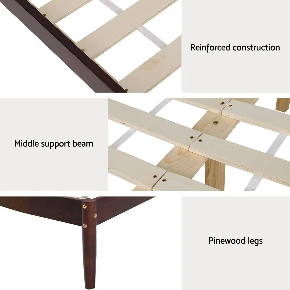 Artiss Bed Frame Queen Size Wooden Base Mattress Platform Timber Walnut VISE - Furniture > Bedroom