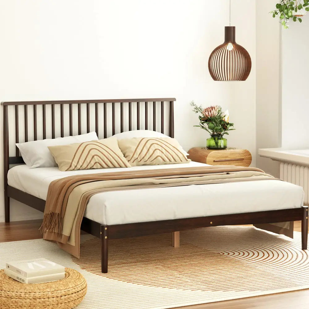 Artiss Bed Frame Queen Size Wooden Base Mattress Platform Timber Walnut VISE - Furniture > Bedroom